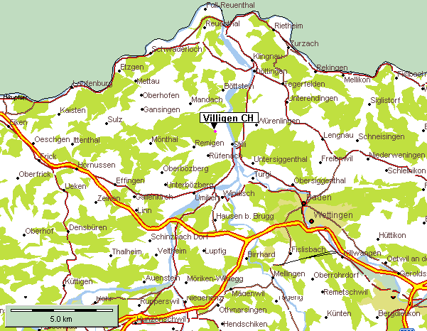 Villigen und die umliegenden Ortschaften